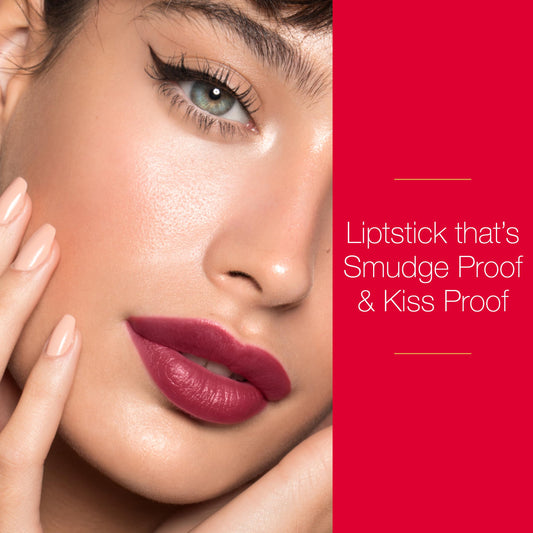 Mirabella Sealed with a Kiss lipstick swatch in Rosy Red for vibrant daily wear