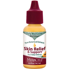 Miracell Skin Relief & Support Oil dropper close-up highlighting lightweight hydration.