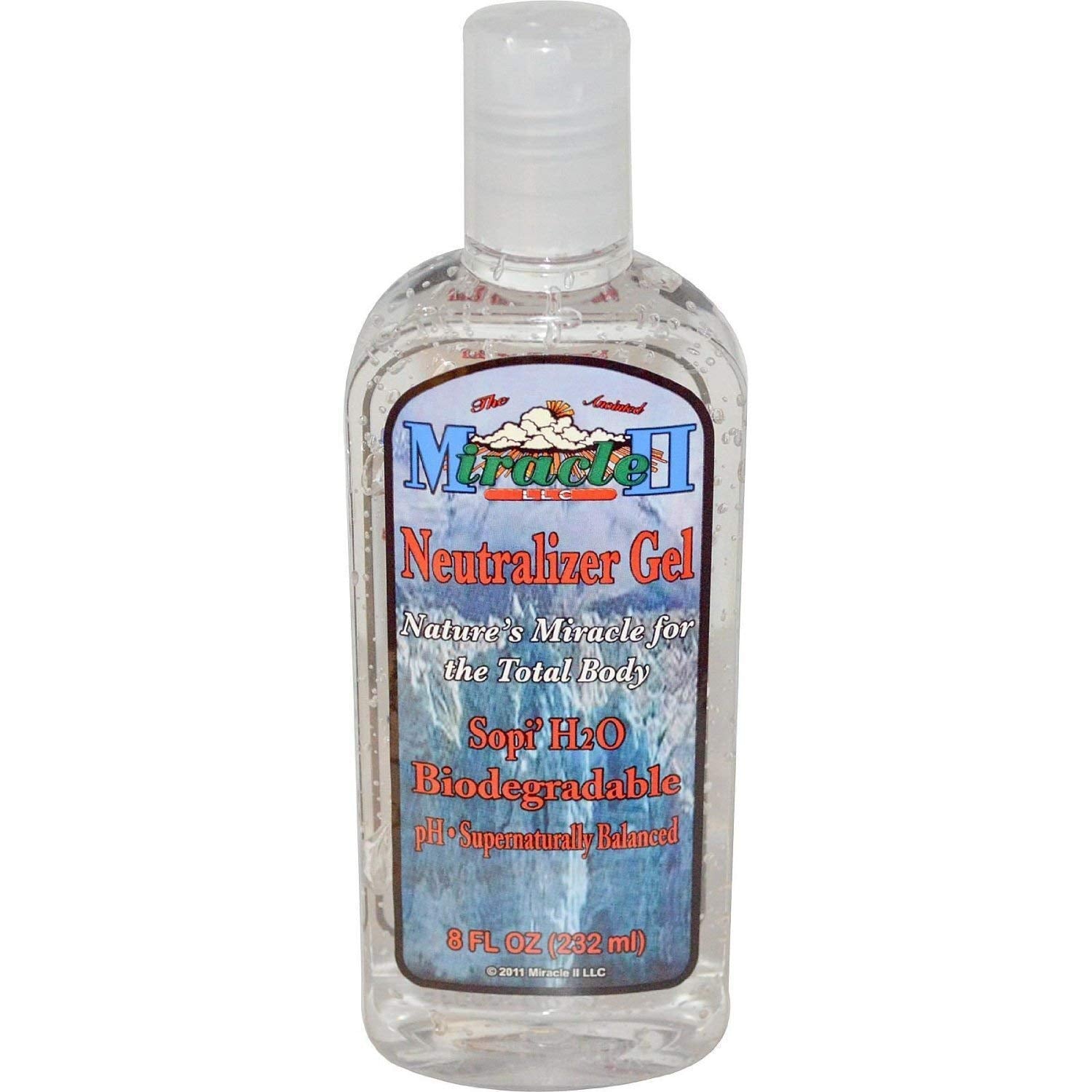 Miracle II Neutralizer Gel 8oz bottle for total body detox and skin revitalization.