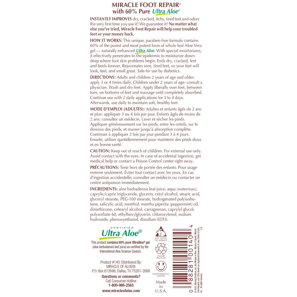 Miracle of Aloe combo pack shows 8 oz foot cream and 1 oz hand cream.