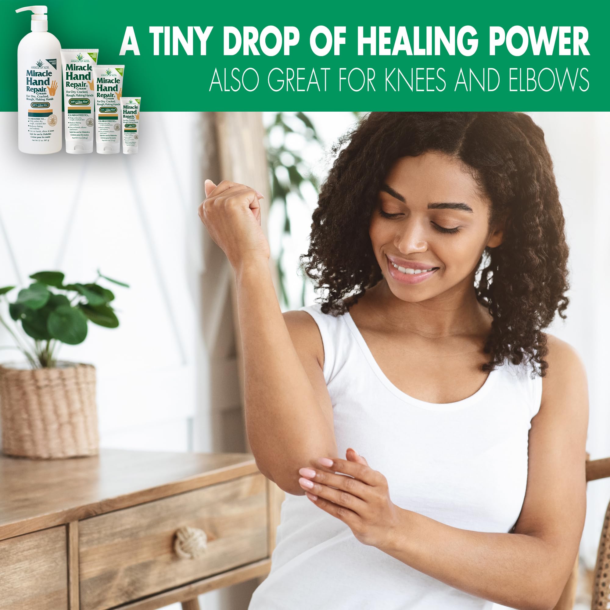 Elbows and knees shown to illustrate versatile skin care with Miracle of Aloe