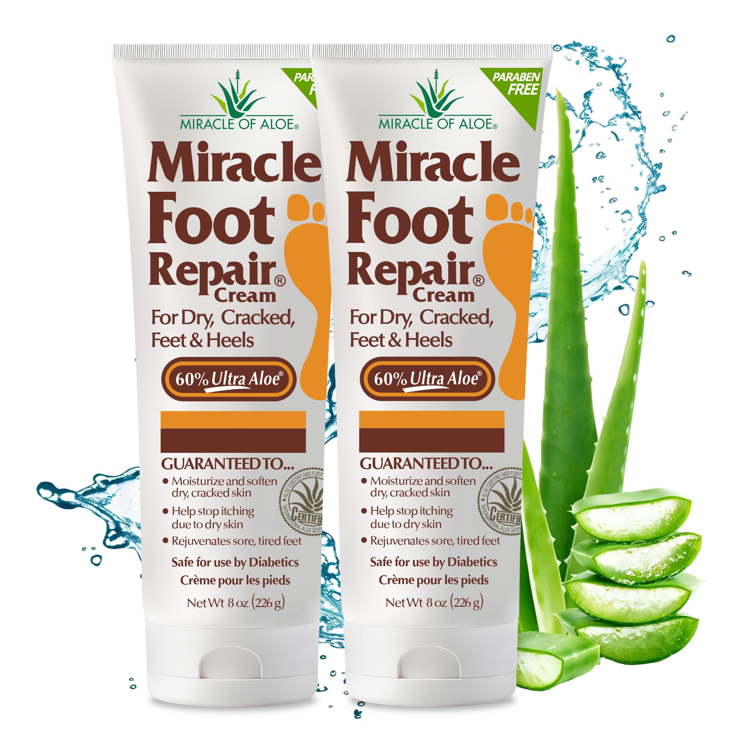 Miracle of Aloe Foot Repair Cream 2-pack bottle for easy daily use on dry feet