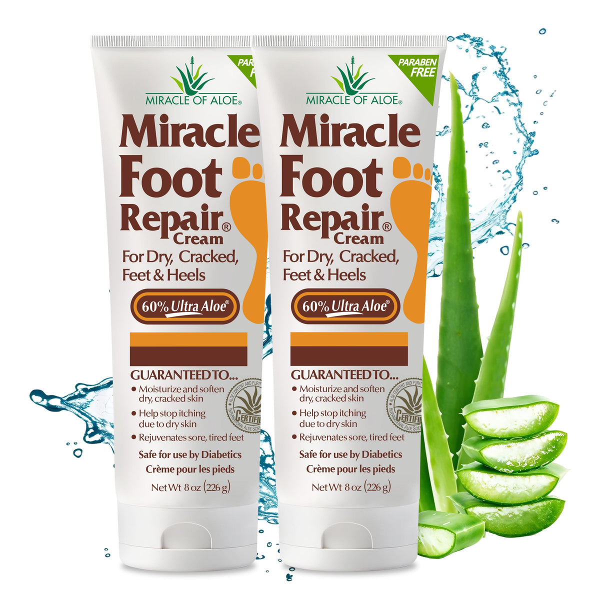 Miracle of Aloe Foot Repair Cream 2-pack bottle for easy daily use on dry feet