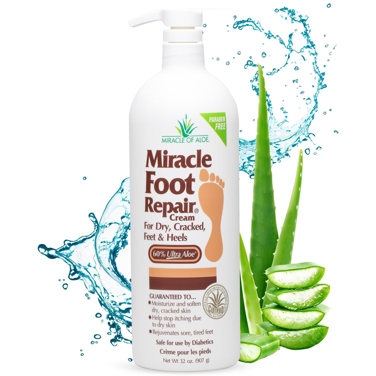 Miracle of Aloe foot repair cream jar front with label showing 60% Ultra Aloe moisture.
