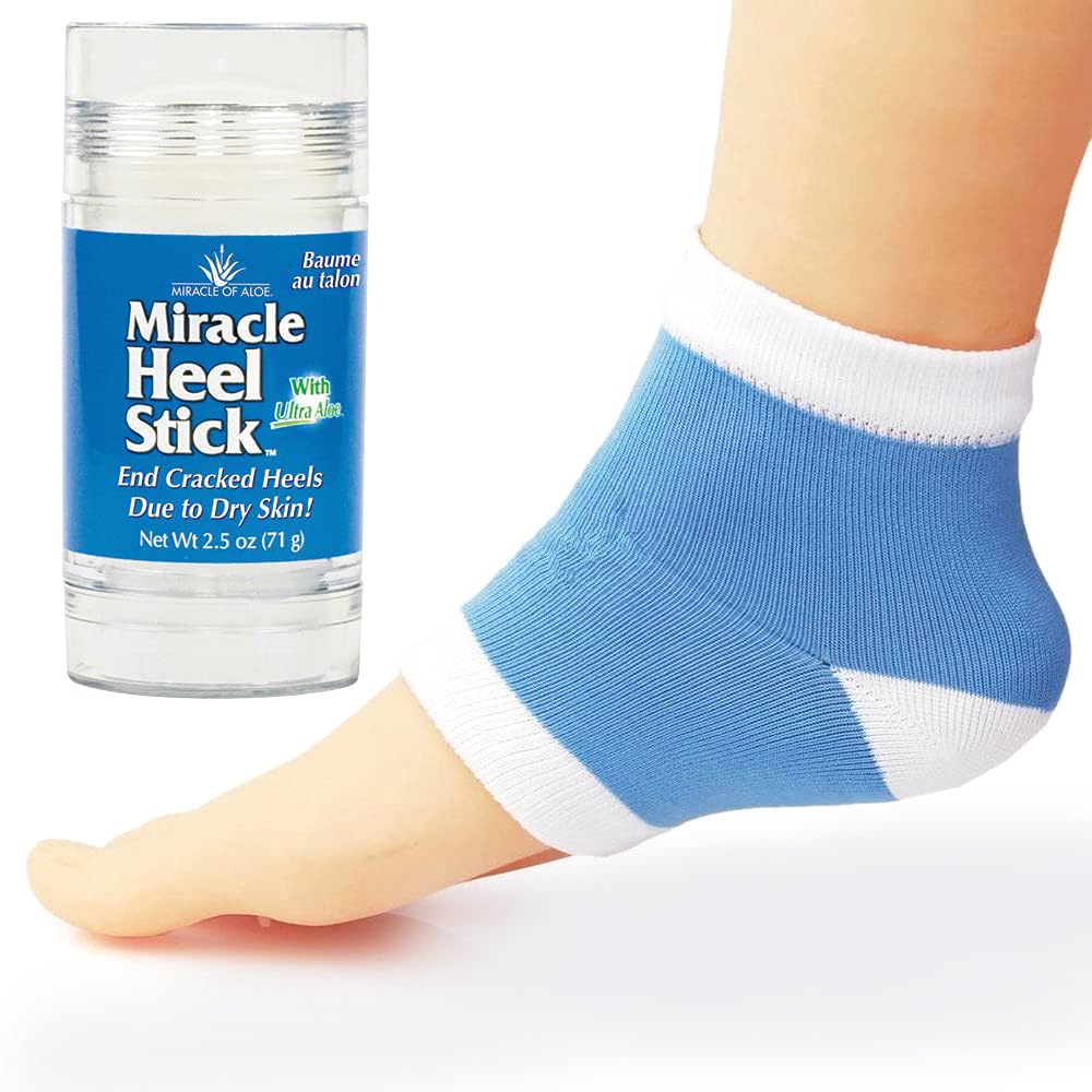 Miracle of Aloe Heel Balm Stick being applied for smoother heels