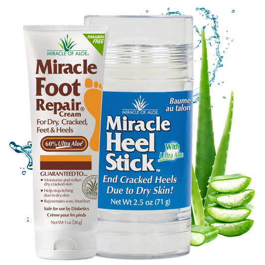 Miracle of Aloe Heel Stick compact application for quick, mess-free heel care.