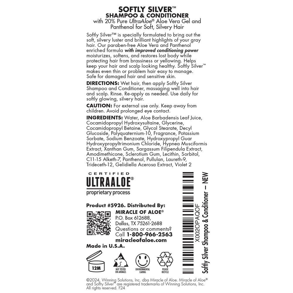 Miracle of Aloe Softly Silver Shampoo closeup lather demonstrates conditioning power on hair.