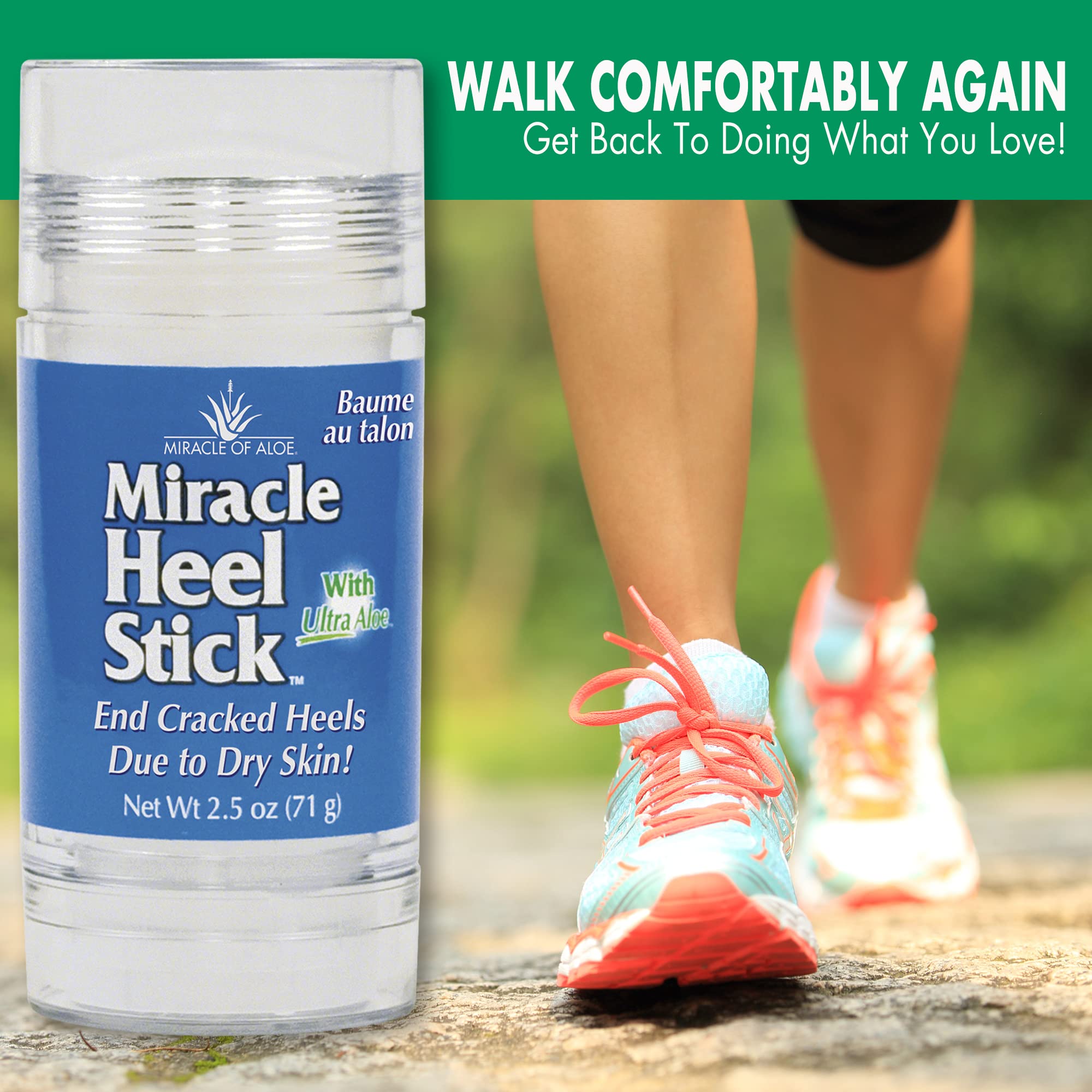 Miracle of Aloe with tea tree oil highlighting refreshing, moisturizing relief for rough heels