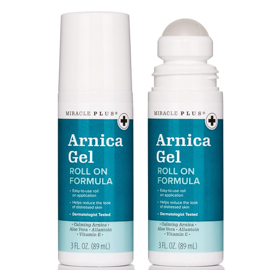 Miracle Plus Arnica Bruise Gel being applied to skin for relief.