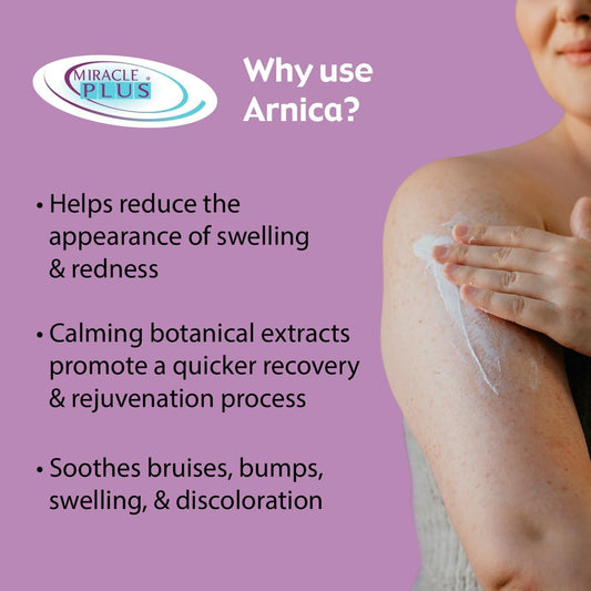 Miracle Plus Arnica Gel bruising swelling visual shows quick-apply gel