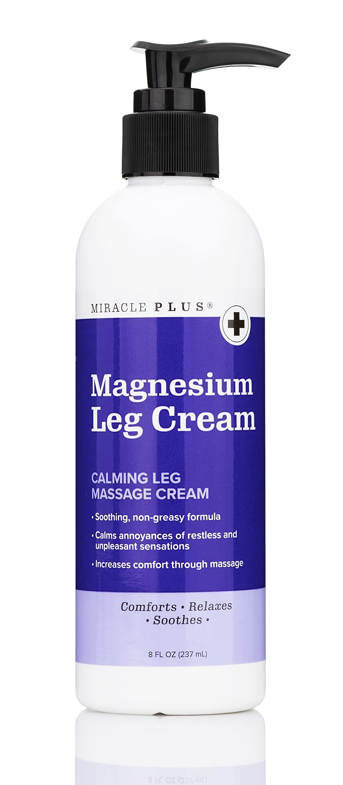 Miracle Plus Magnesium Cream on leg, soothing tired muscles and calming sensations.
