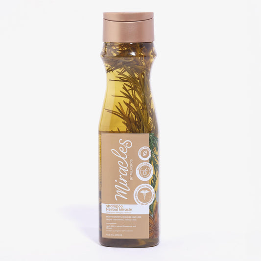 Miracles By Milagros rosemary shampoo bottle promotes balanced scalp and refreshed feel.