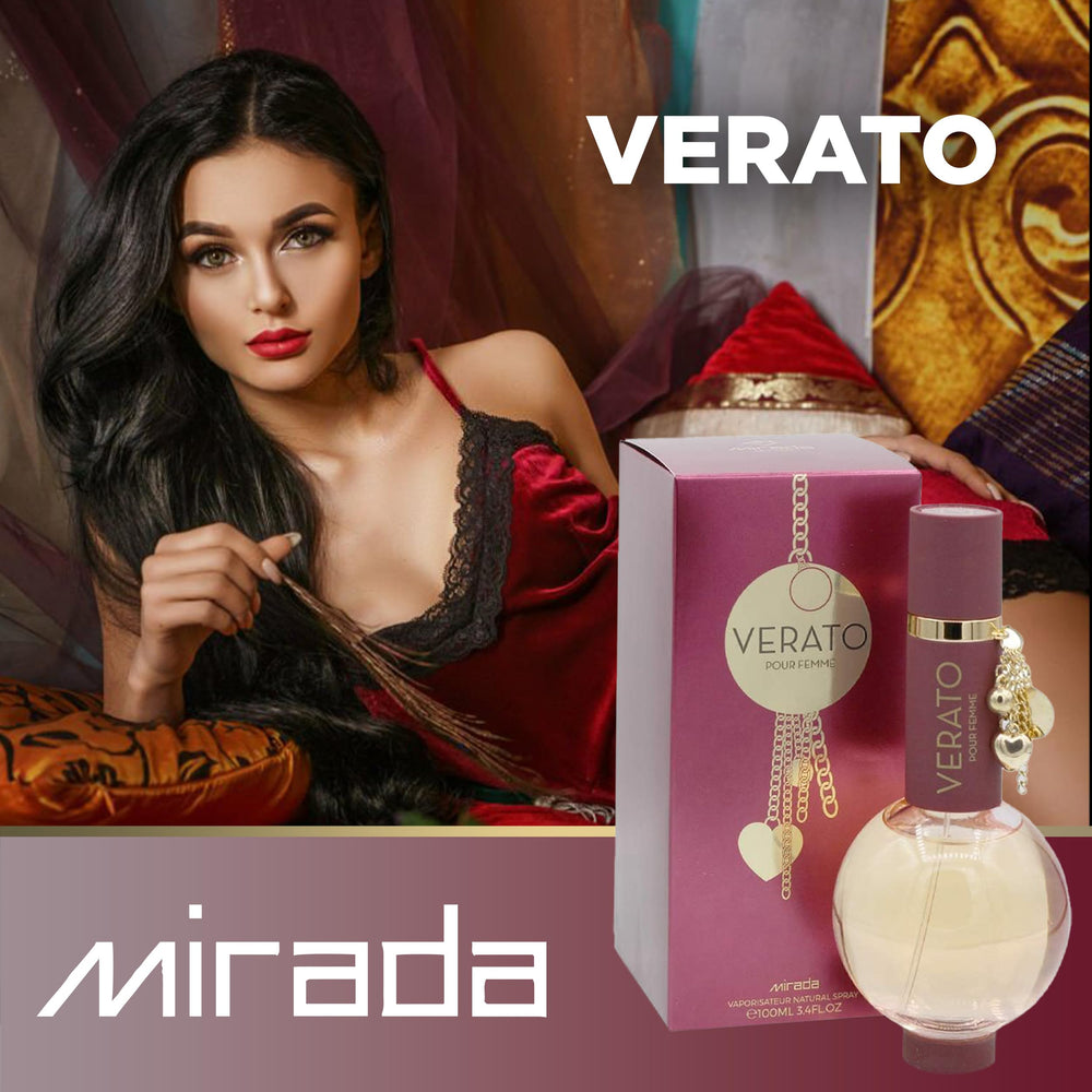 MIRADA Verato liquid glows amber, hinting at warm base notes.