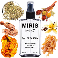MIRIS No. 147 bottle front view showing a refined design and long-lasting fragrance.