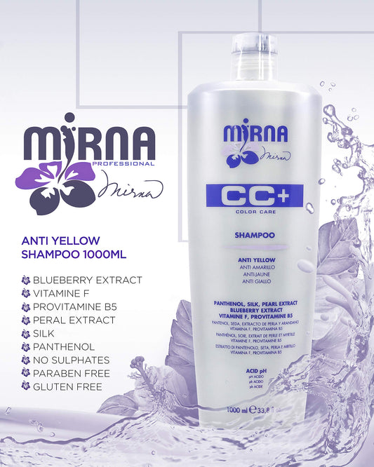 Mirna Professional Anti Yellow Shampoo lather demonstrating conditioning with silk and pearl extracts