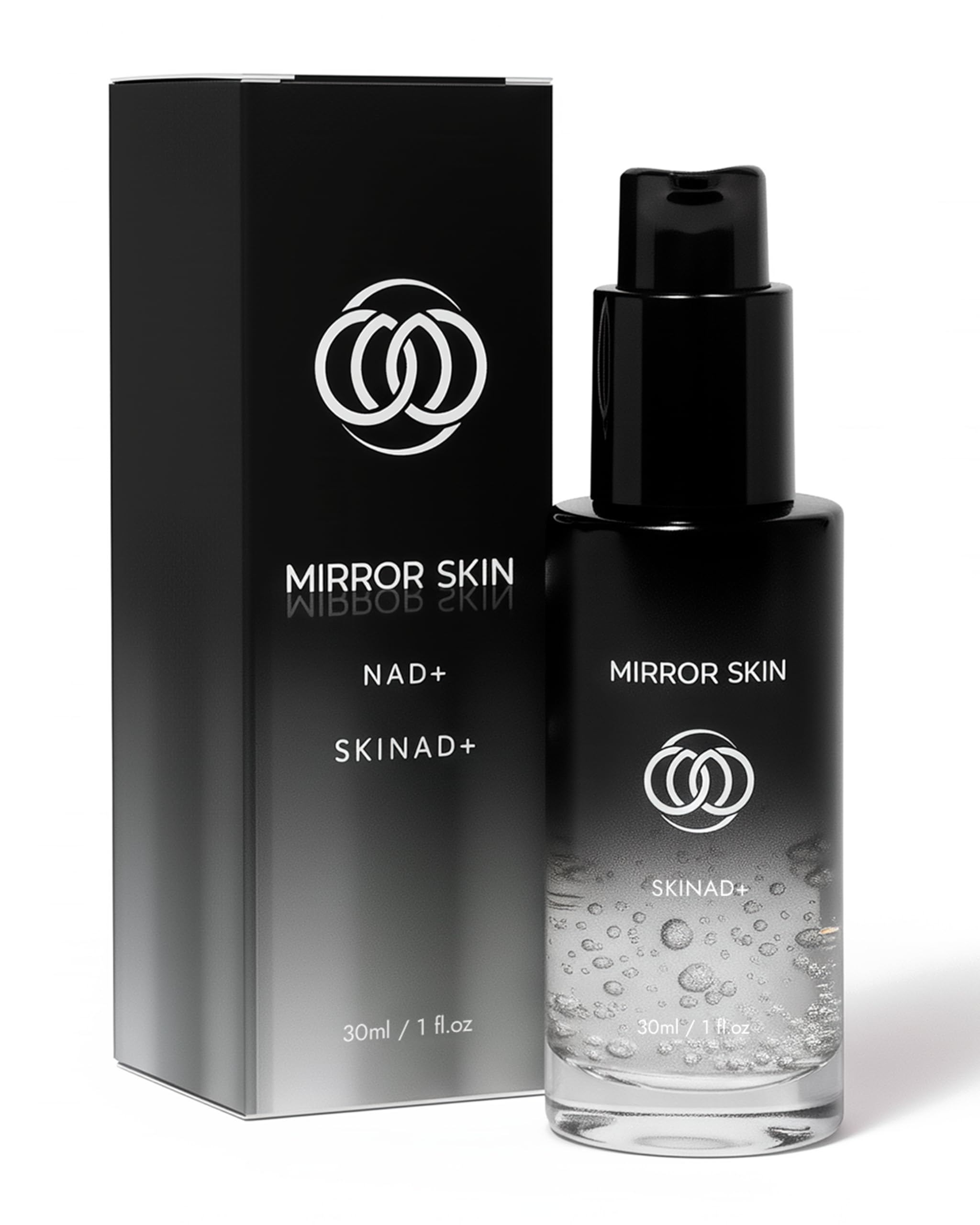 Mirror Skin SKINAD+ serum bottle for daily use and quick absorption.