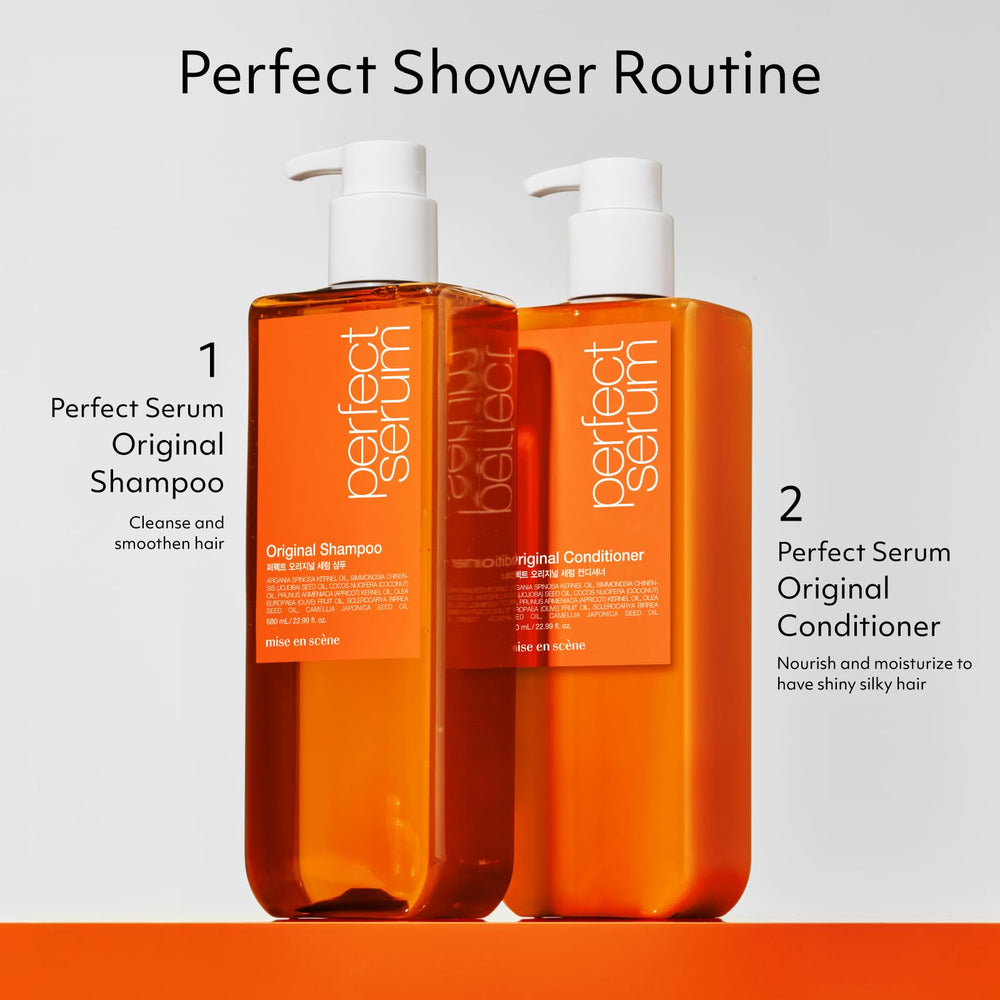 Floral citrus scent notes accompany Mise En Scene Perfect Serum Original Conditioner.