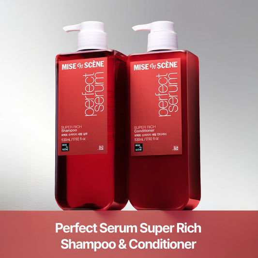 Mise En Scene Perfect Serum shampoo foam demonstrates gel-to-foam cleansing.