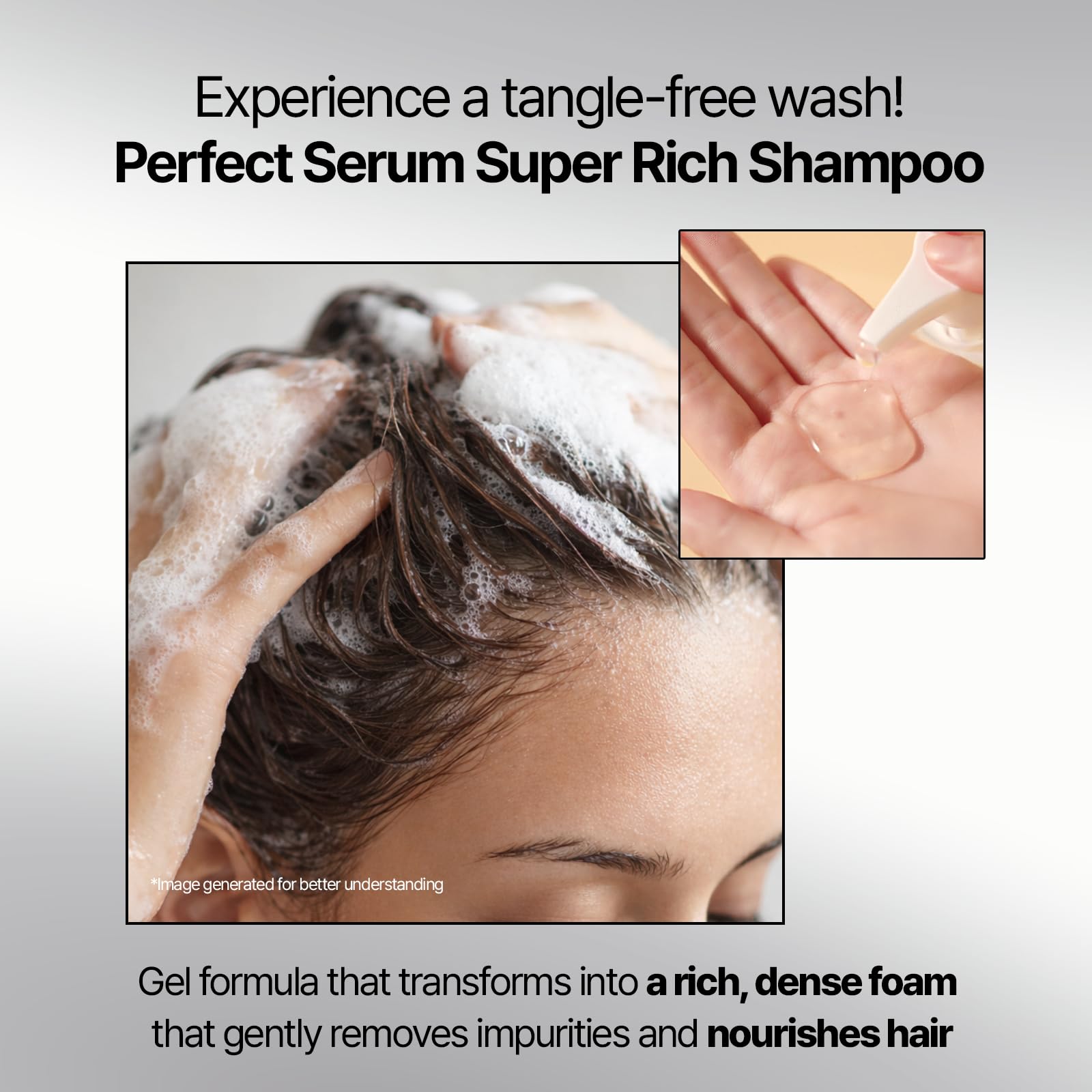 Mise En Scene bottle showing rich lather forming on strands.