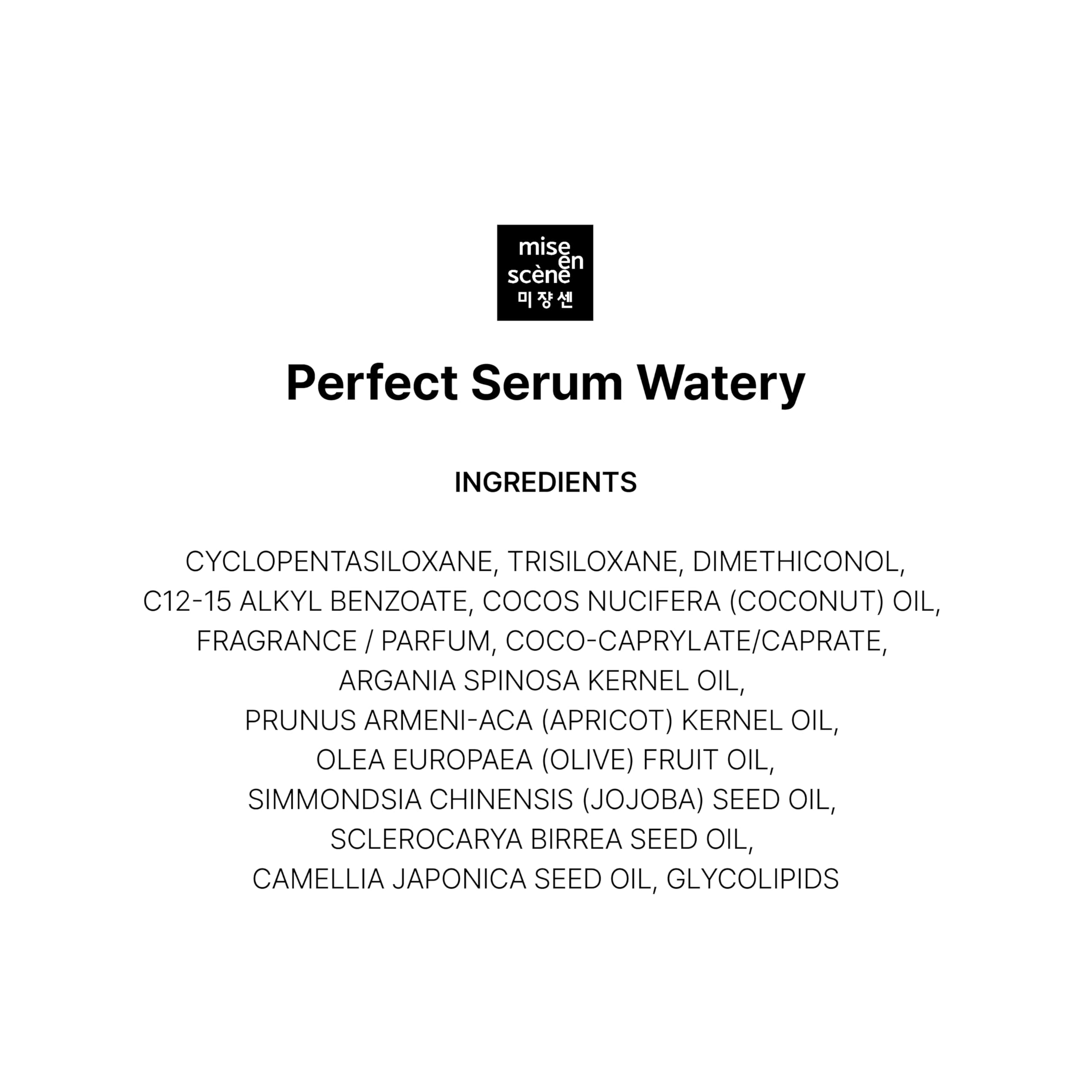 Mise En Scene Perfect Serum Watery 80ml bottle on vanity highlights size