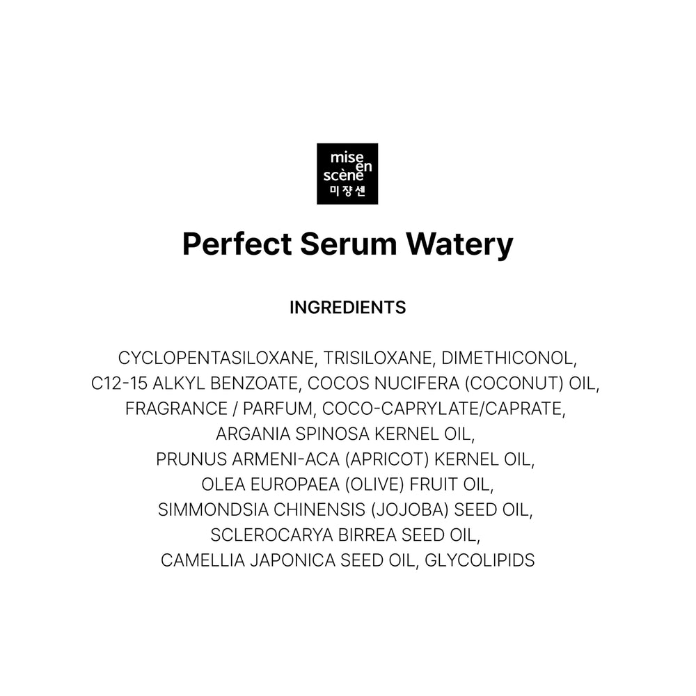 Mise En Scene Perfect Serum Watery 80ml bottle on vanity highlights size