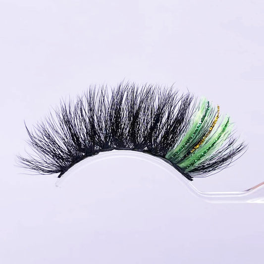 Miss Kiss lashes featuring green glitter end highlight for eye-catching drama