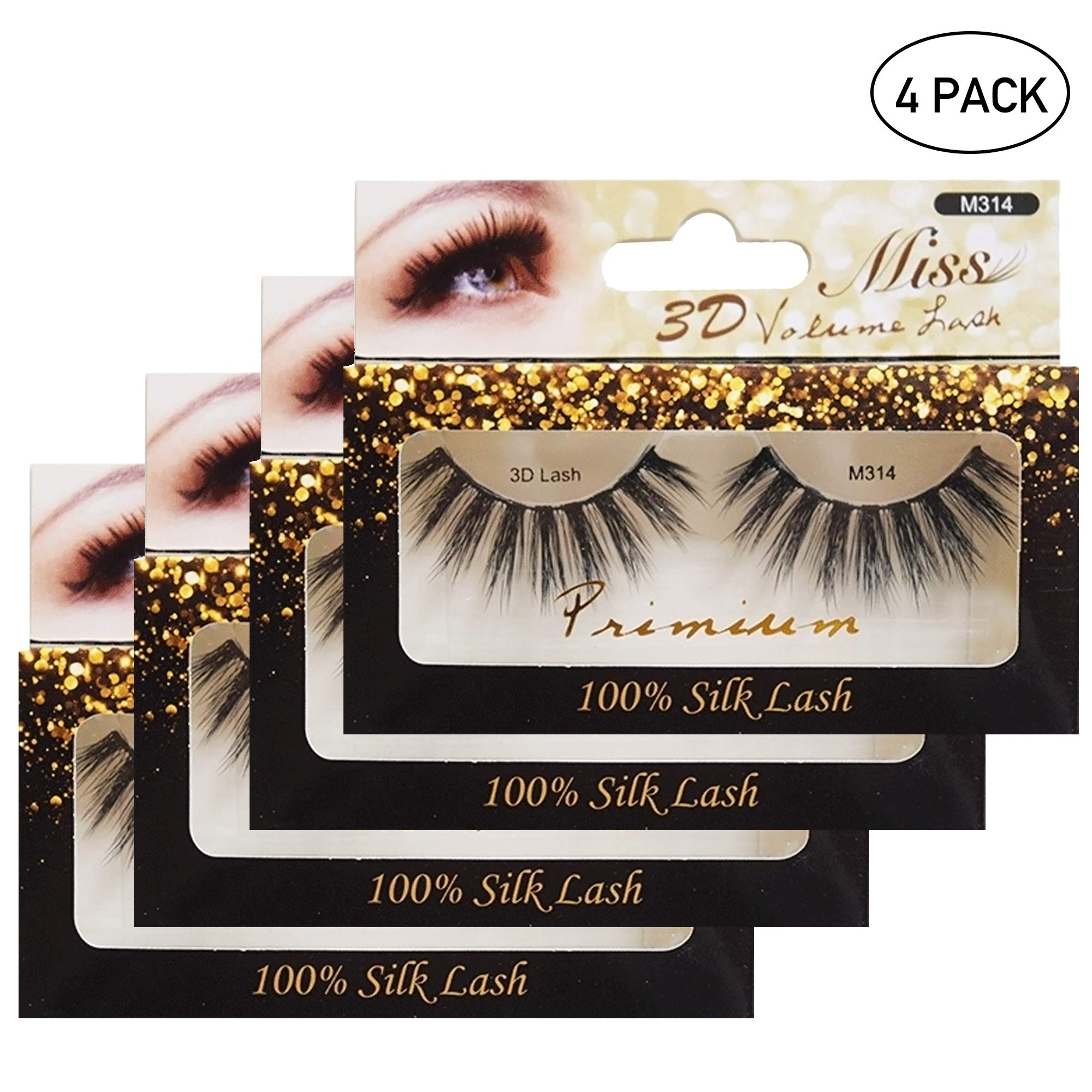 Miss Lashes M314 3D volume close-up highlights tapered silk lashes for a fuller look.