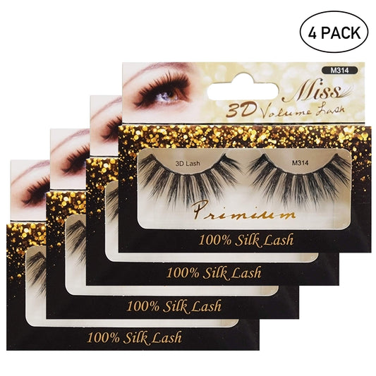 Miss Lashes M314 3D volume close-up highlights tapered silk lashes for a fuller look.