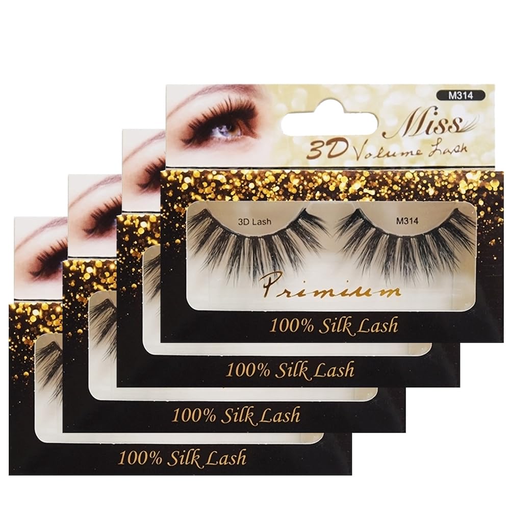 Miss Lashes M314 4-pack box close-up showing premium silk lashes for natural volume.