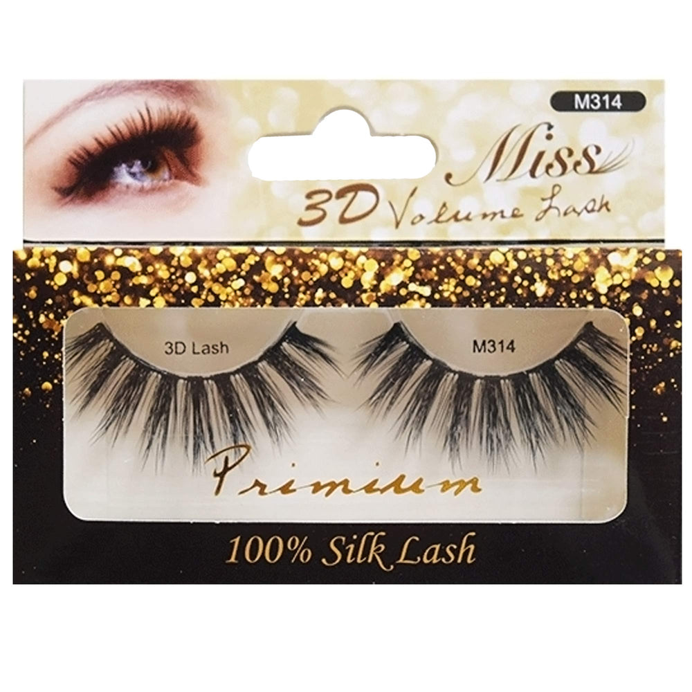 Miss Lashes M314 tapered silk lash close-up demonstrates lightweight fibers for comfortable wear.