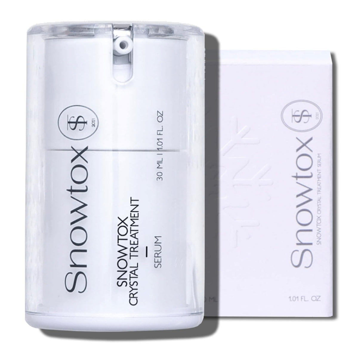 Miss Myer SnowTox serum bottle close-up showcasing hydration-boosting formula.