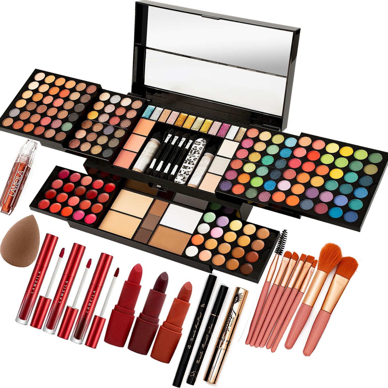 Miss Rose M 187 Colors palette open with full mirror for quick on-the-go makeup