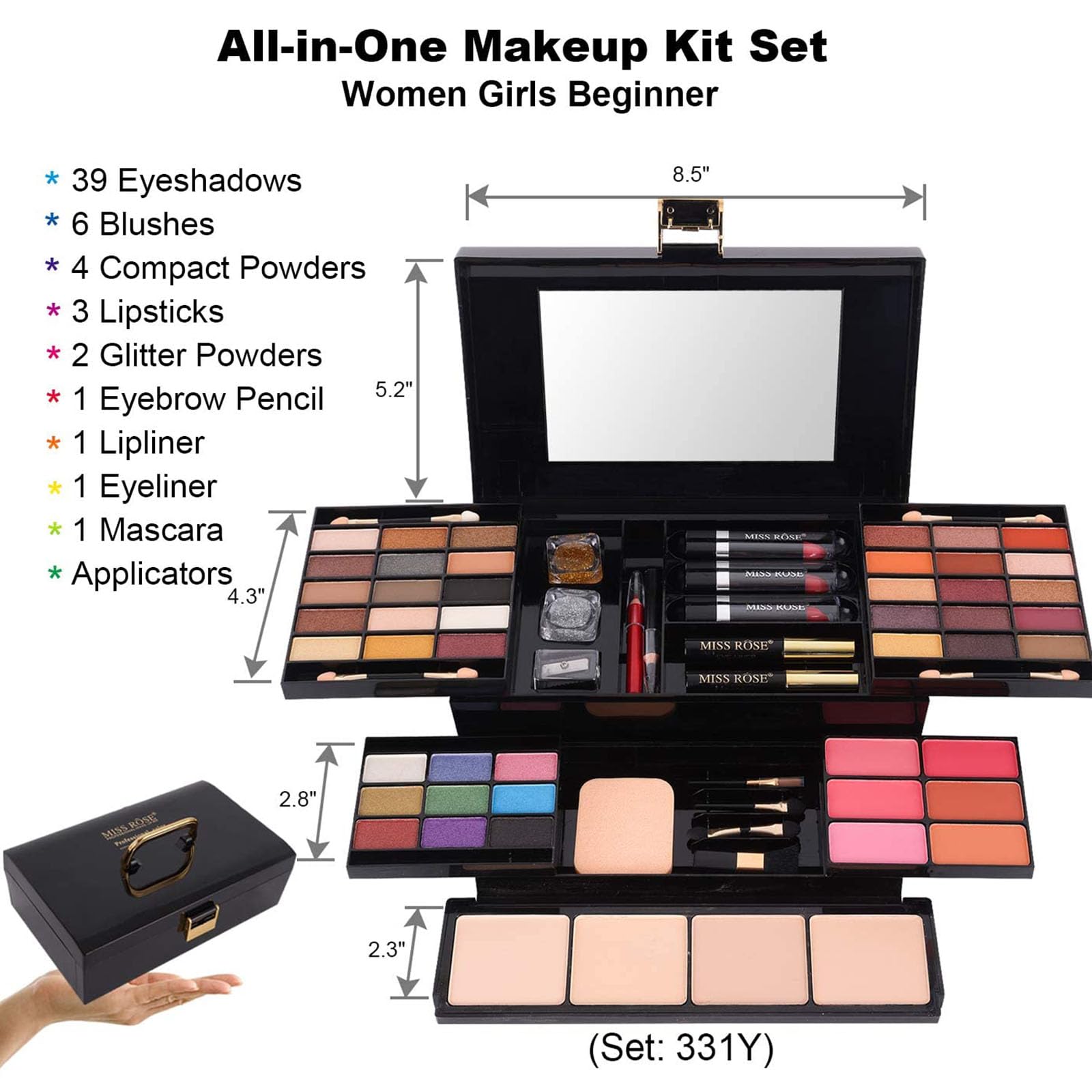 Miss Rose M58 kit inside view showing diverse shades for daily or party looks