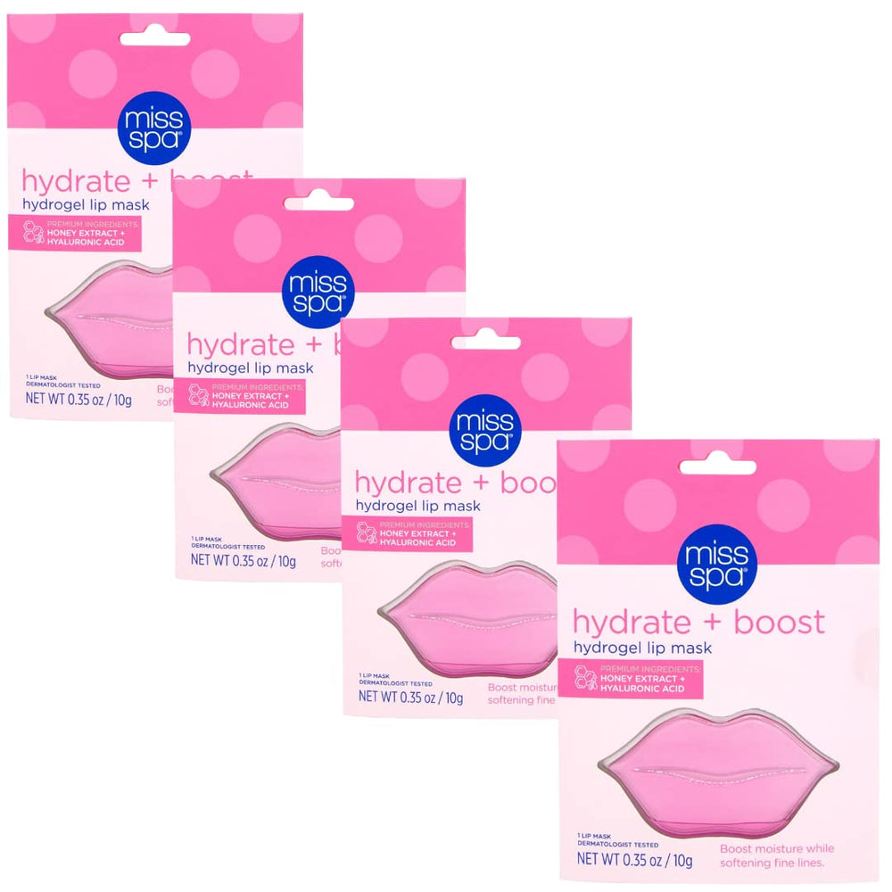MISS SPA lip-mask pack front view showing four patches for hydration