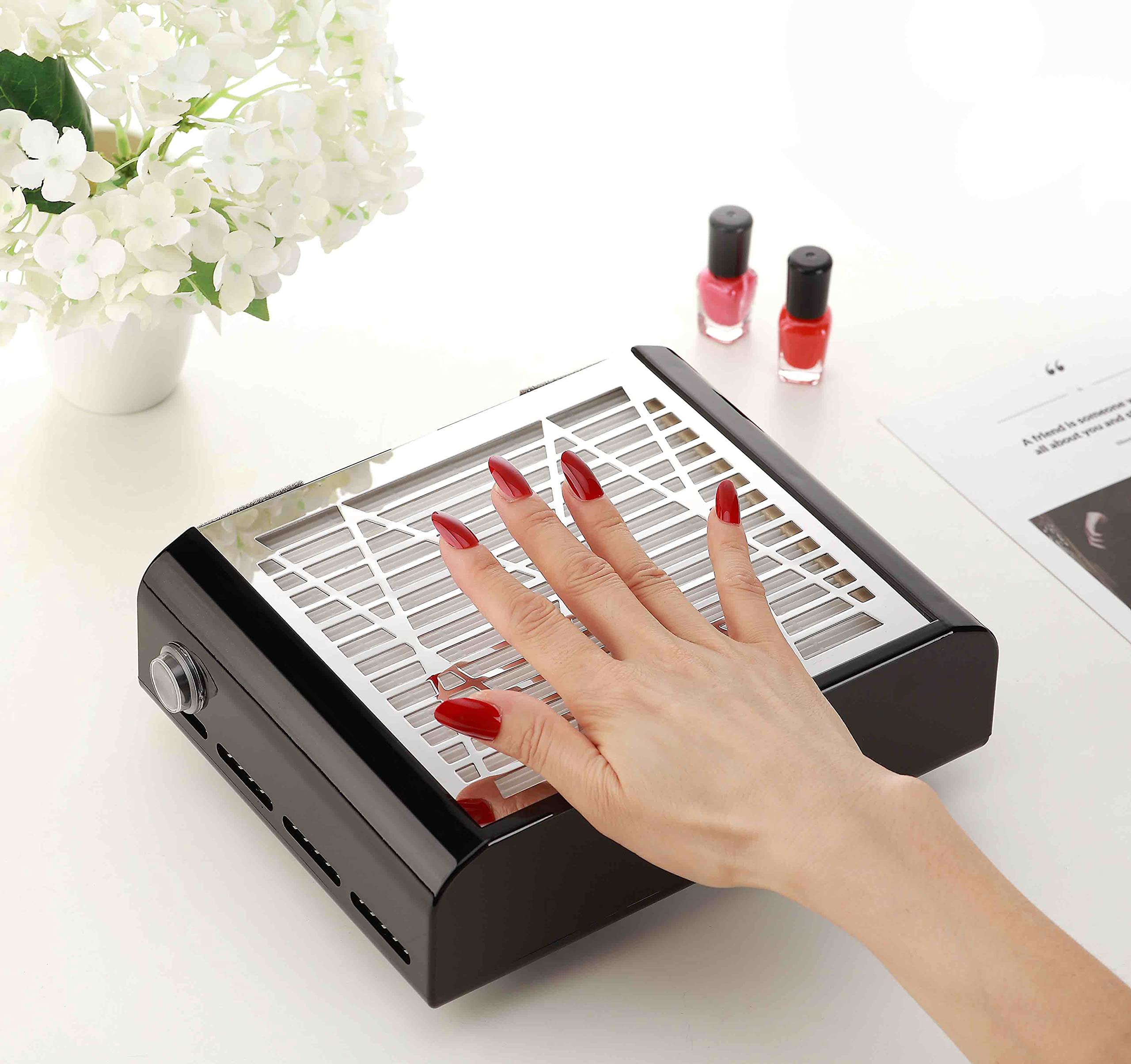 Miss Sweet electric nail dust collector in use, keeps workstation tidy.