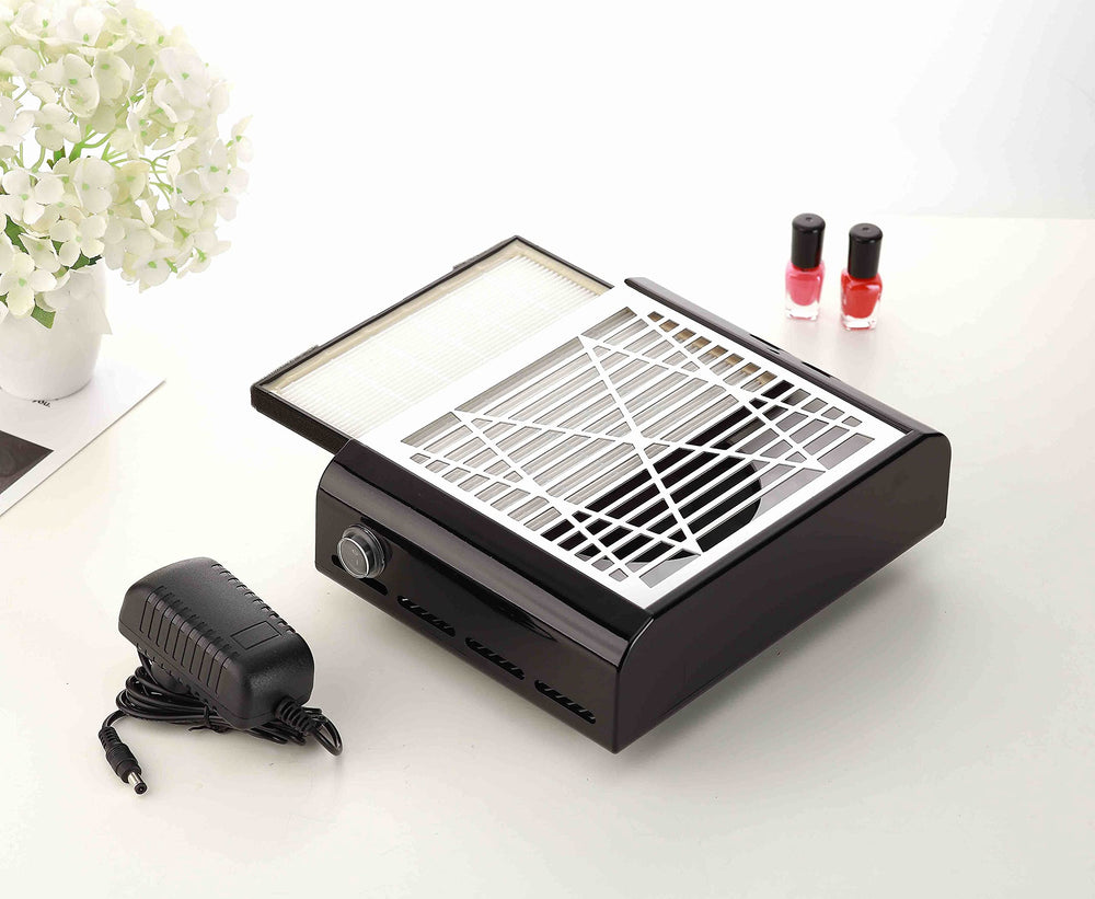 Miss Sweet electric nail dust collector, side view, compact design for studios.