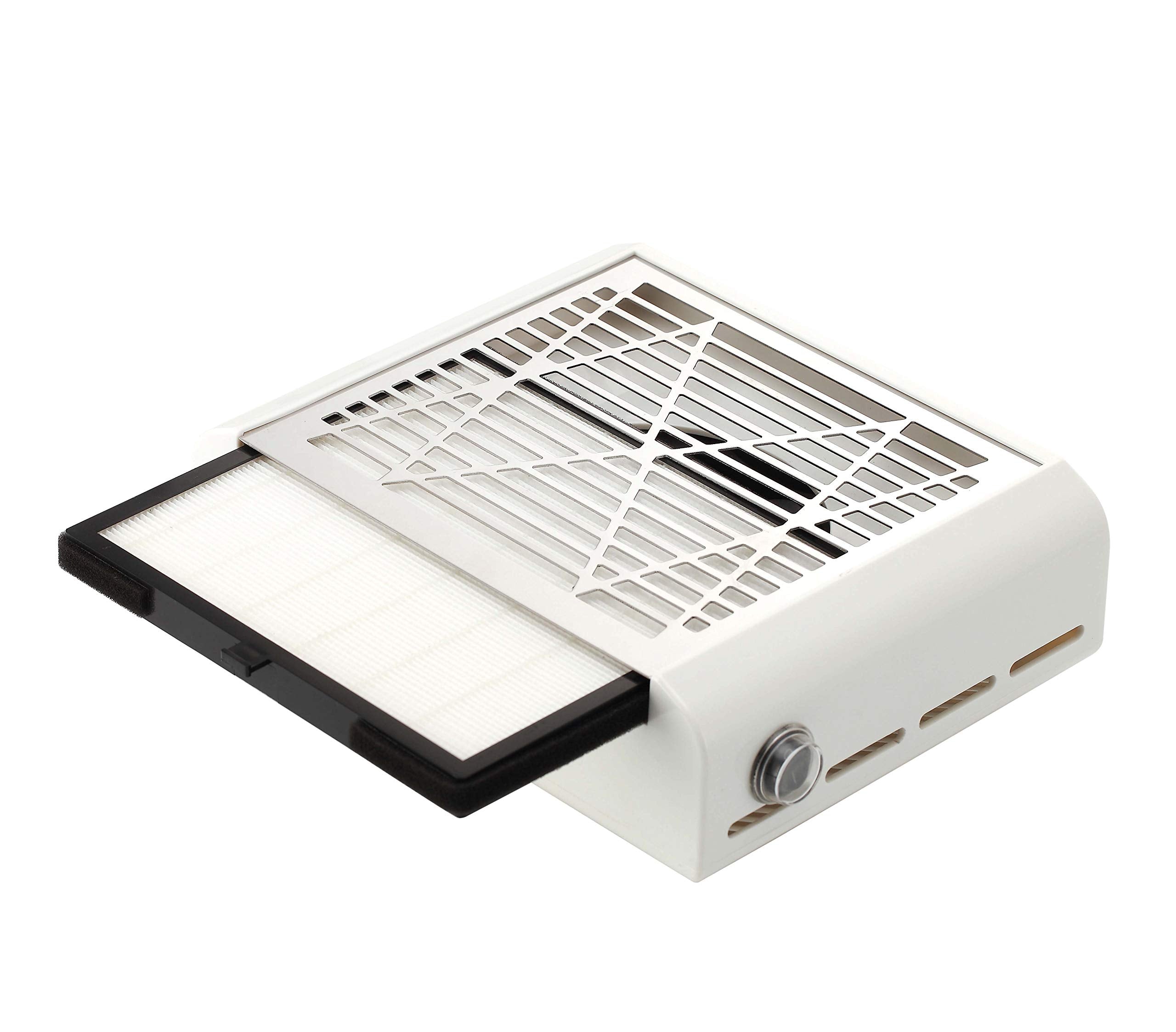 Miss Sweet electric nail dust collector during manicure reduces dust for a cleaner workspace.