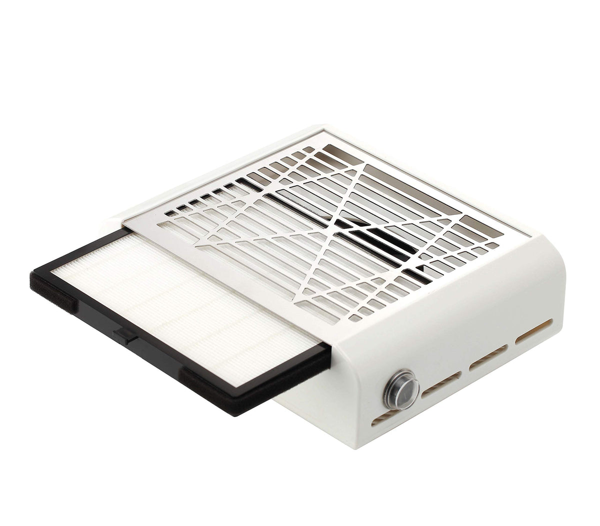 Miss Sweet electric nail dust collector during manicure reduces dust for a cleaner workspace.