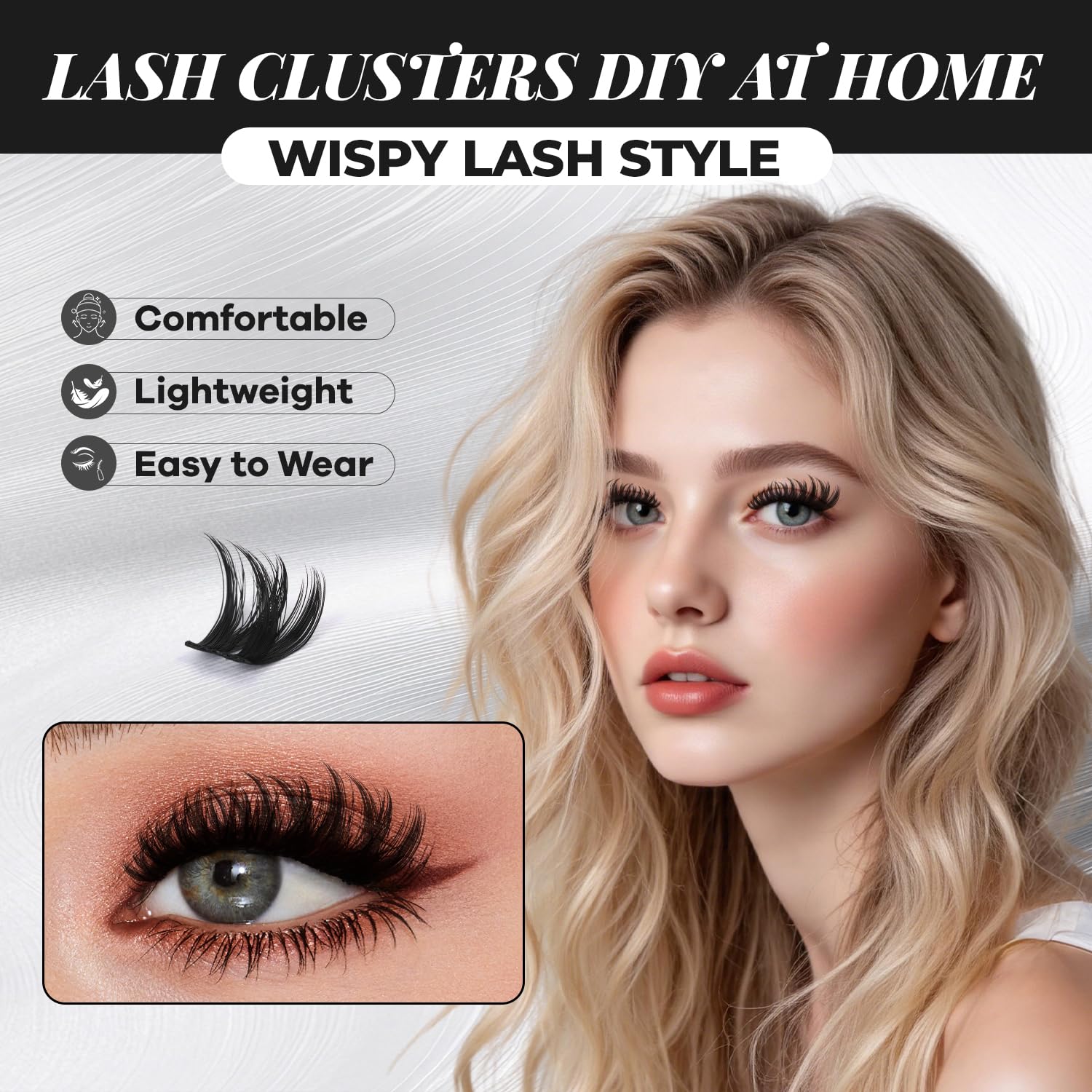 MissAiry Flaunt Lash Clusters D-Curl soft band blend with natural lashes.