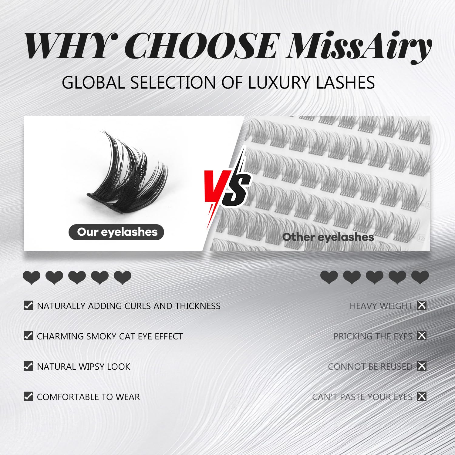 MissAiry Flaunt Lash Clusters reusable fibers maintain shape after wear.