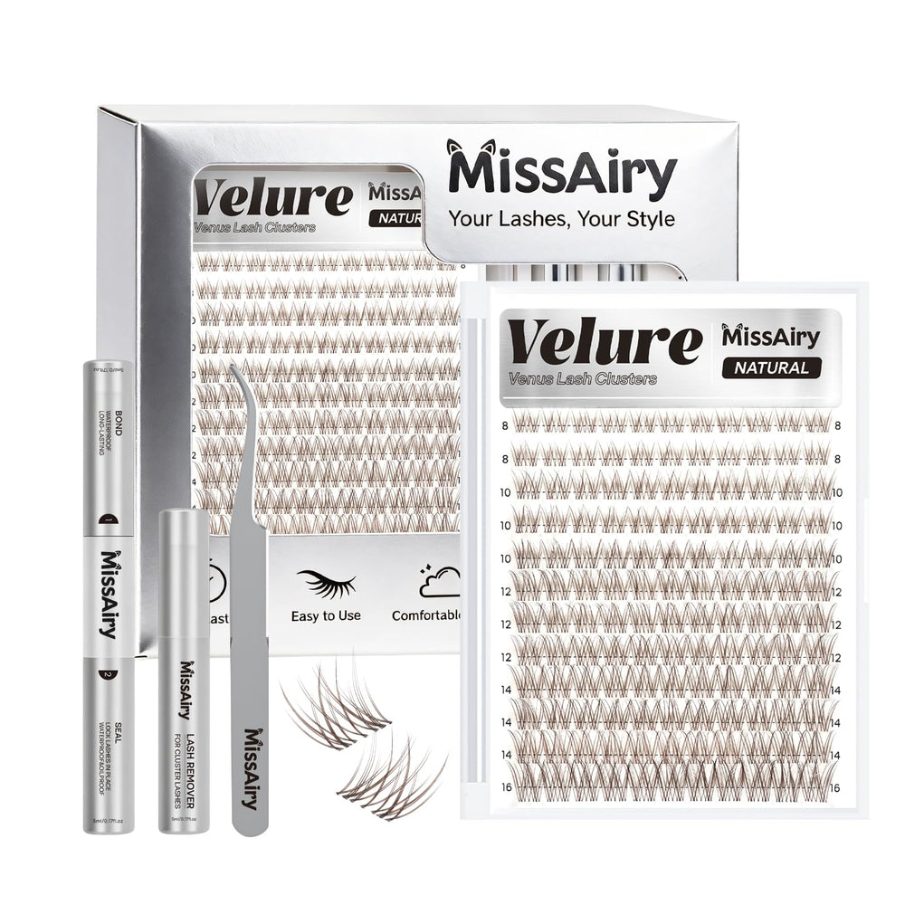 MissAiry Velure lash clusters in dark brown offer natural, seamless enhancement for daily wear.