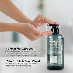 MISSEDSEN organic mint shampoo bottle close-up shows fragrance-free formula