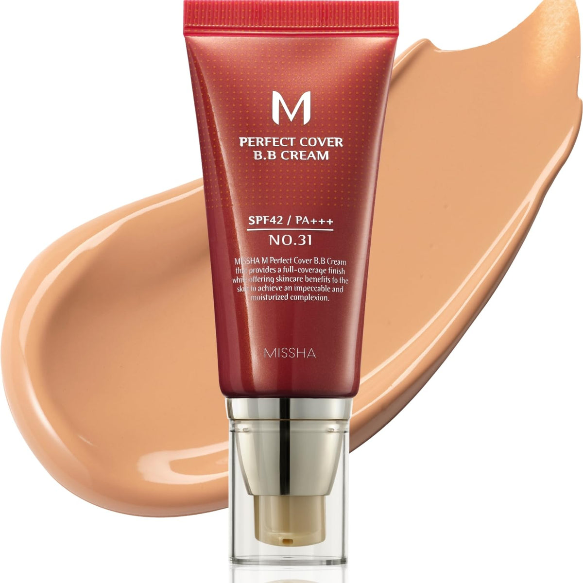 Missha M Perfect Cover BB Cream No.31 Golden Beige packaging highlights all-in-one skincare and makeup