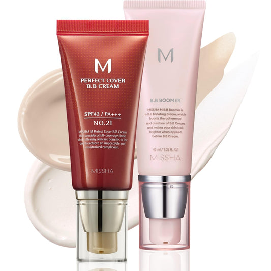 MISSHA M Perfect Cover BB Cream No.21 swatch shows natural coverage and SPF 42.
