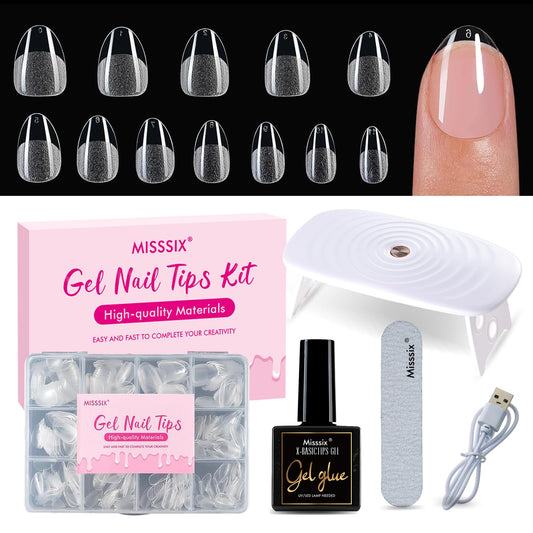 Misssix extra-short almond nail tips kit contents for at-home manicure