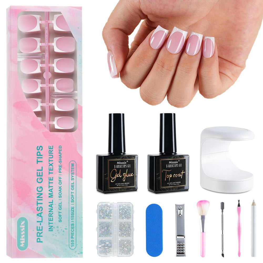 Misssix French Tip press-on nails kit front view for a complete at-home manicure.