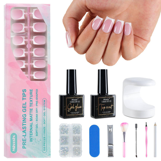 Misssix French Tip press-on nails kit front view for a complete at-home manicure.