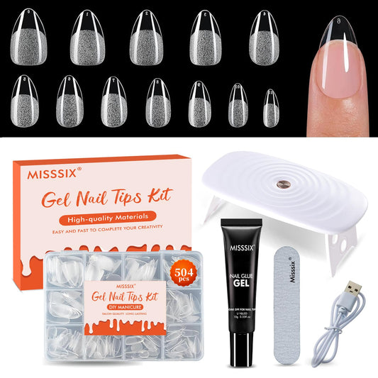 Misssix short almond gel nail tips kit with clear tips for at-home manicures