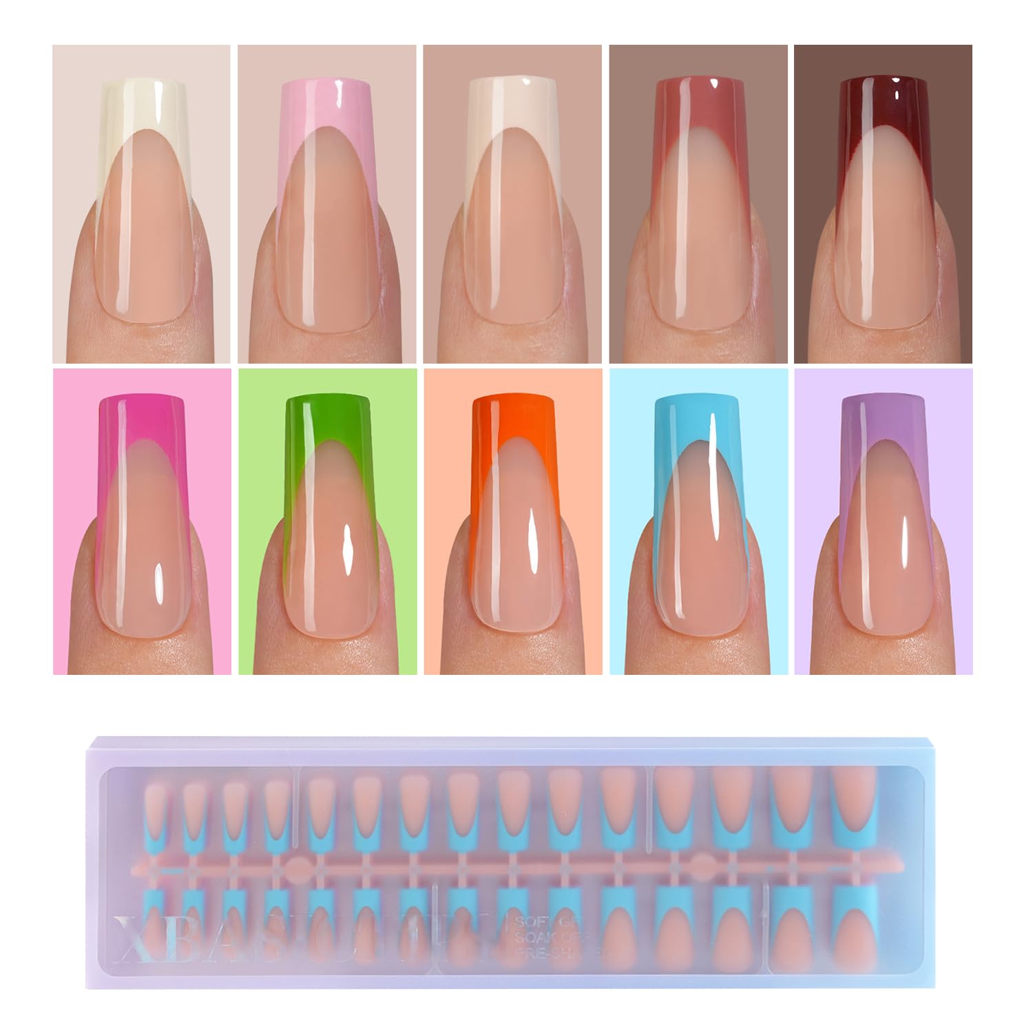 Misssix XBASICTIPS French tip nails with soft gel tips for durable extensions.