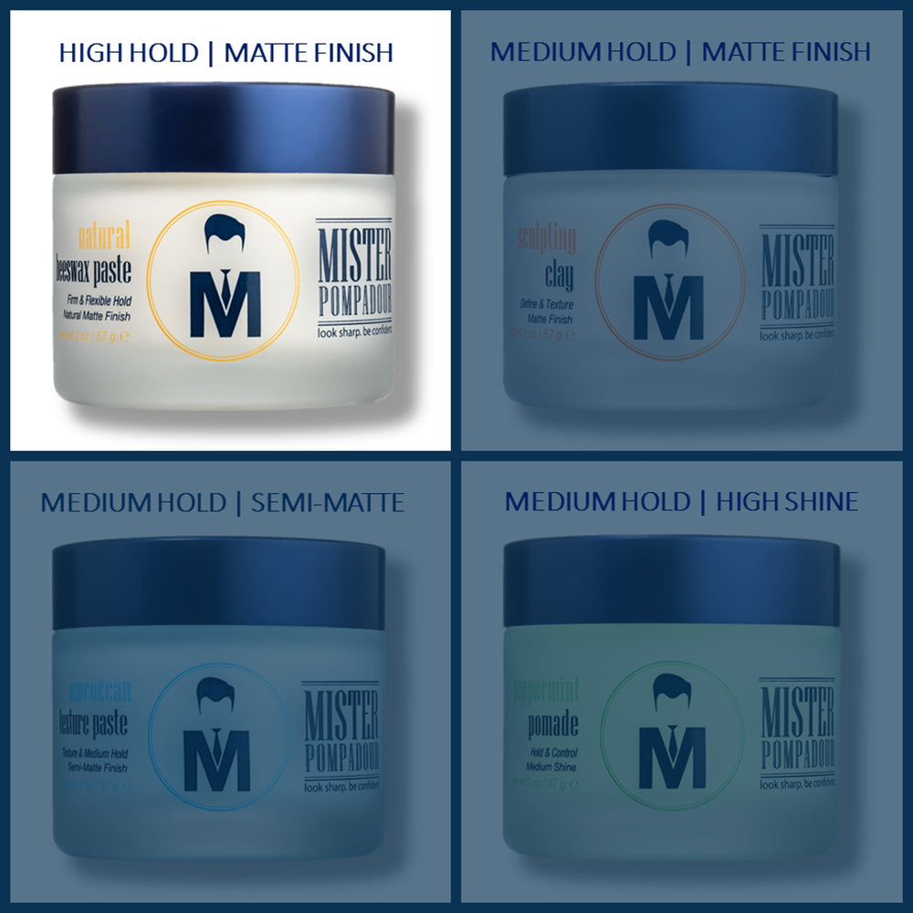 Compact 2oz tin of Mister Pompadour ideal for travel.